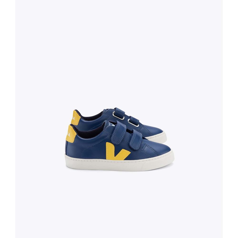 Veja ESPLAR LEATHER Joggesko Barn Navy/Yellow | NO 813YXF